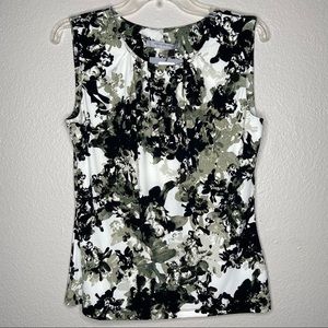 Andrew Marc Black White Gray floral career top